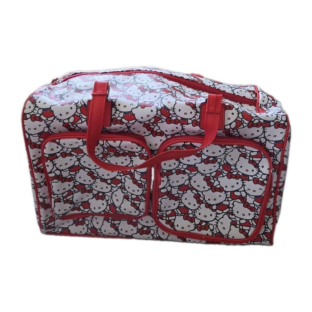 DAMAGED Hello Kitty Sanrio Duffle Bag Travel Gym Overnight Carry On Weekender
